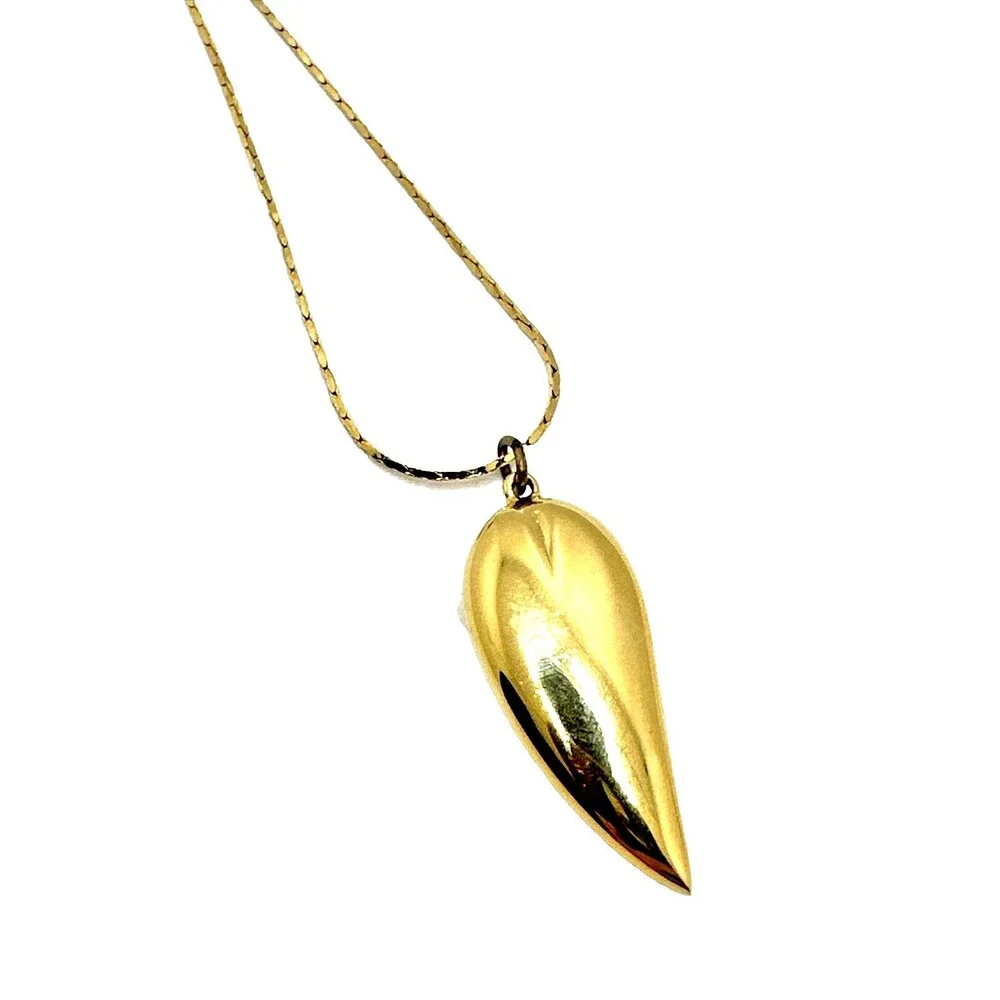 Vintage PARK LANE Teardrop Pendant Necklace Gold Tone Minimalist Box Chain 28